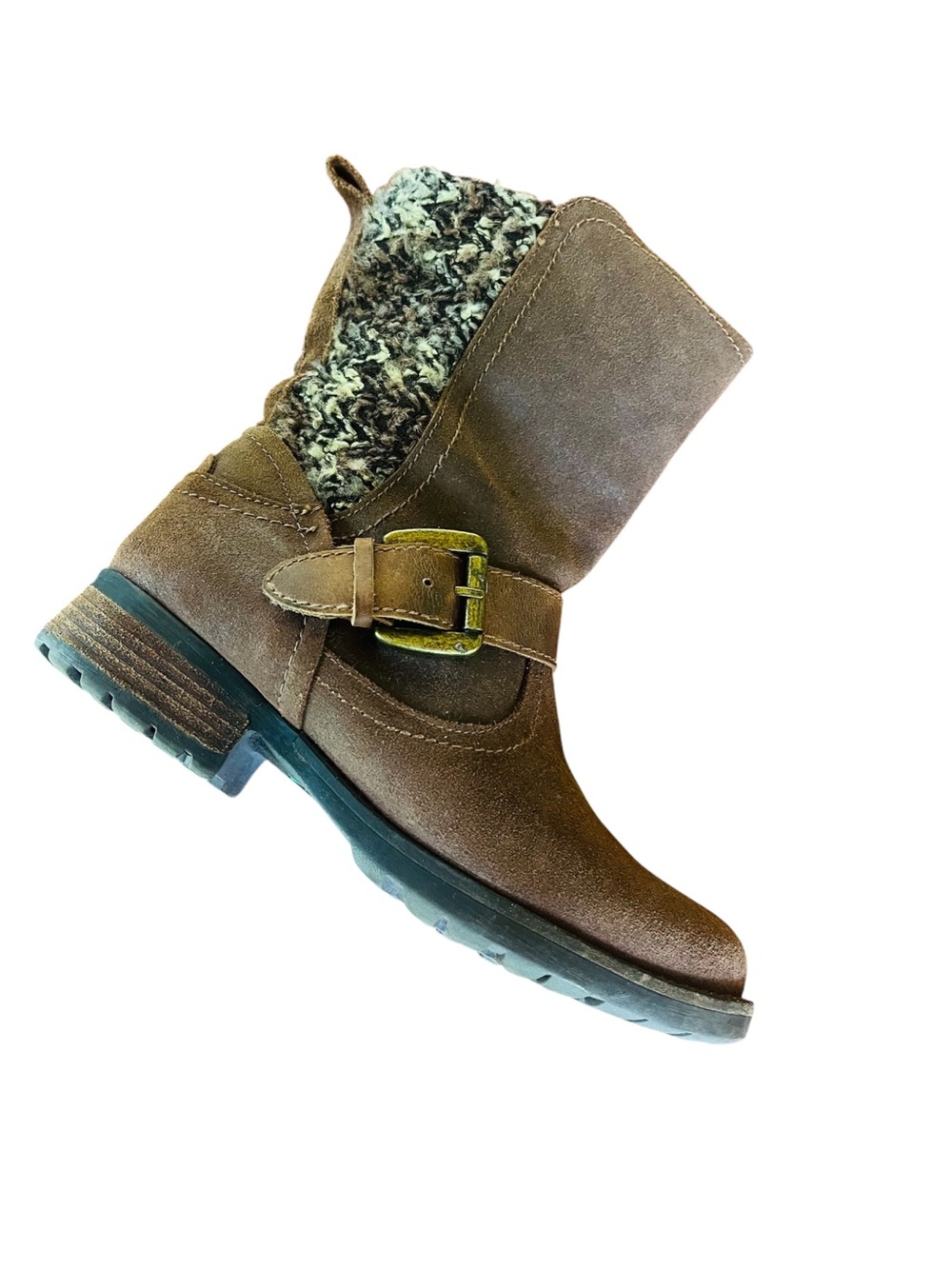 Cougar brown suede buckle block heel winter boots Women’s 7  sweater knit logo